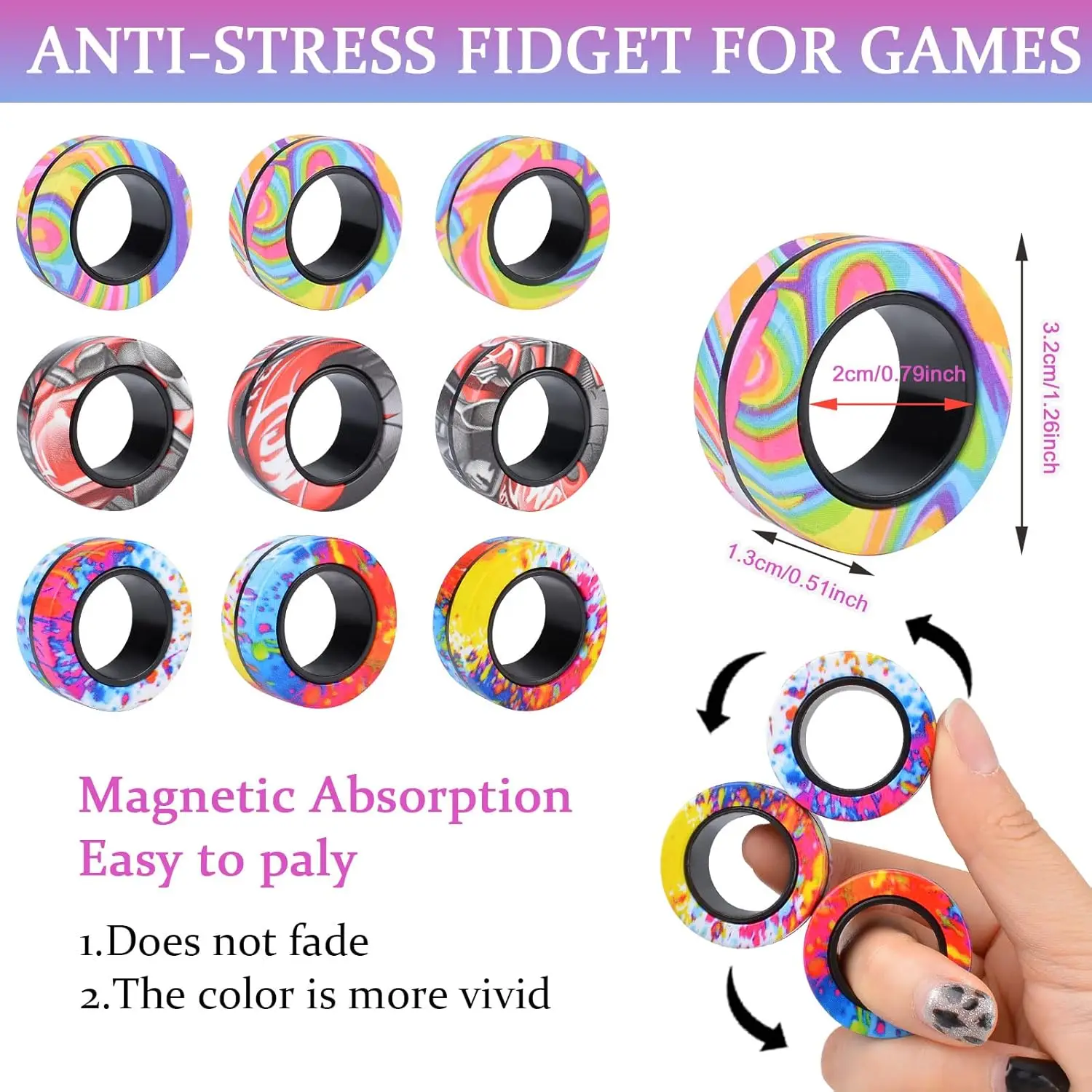 3Pcs Magnetic Finger Rings Fidget Spinner Toys ADHD Relief Stress Toys for Adults Teens Easter Small Gifts thumbnail 3