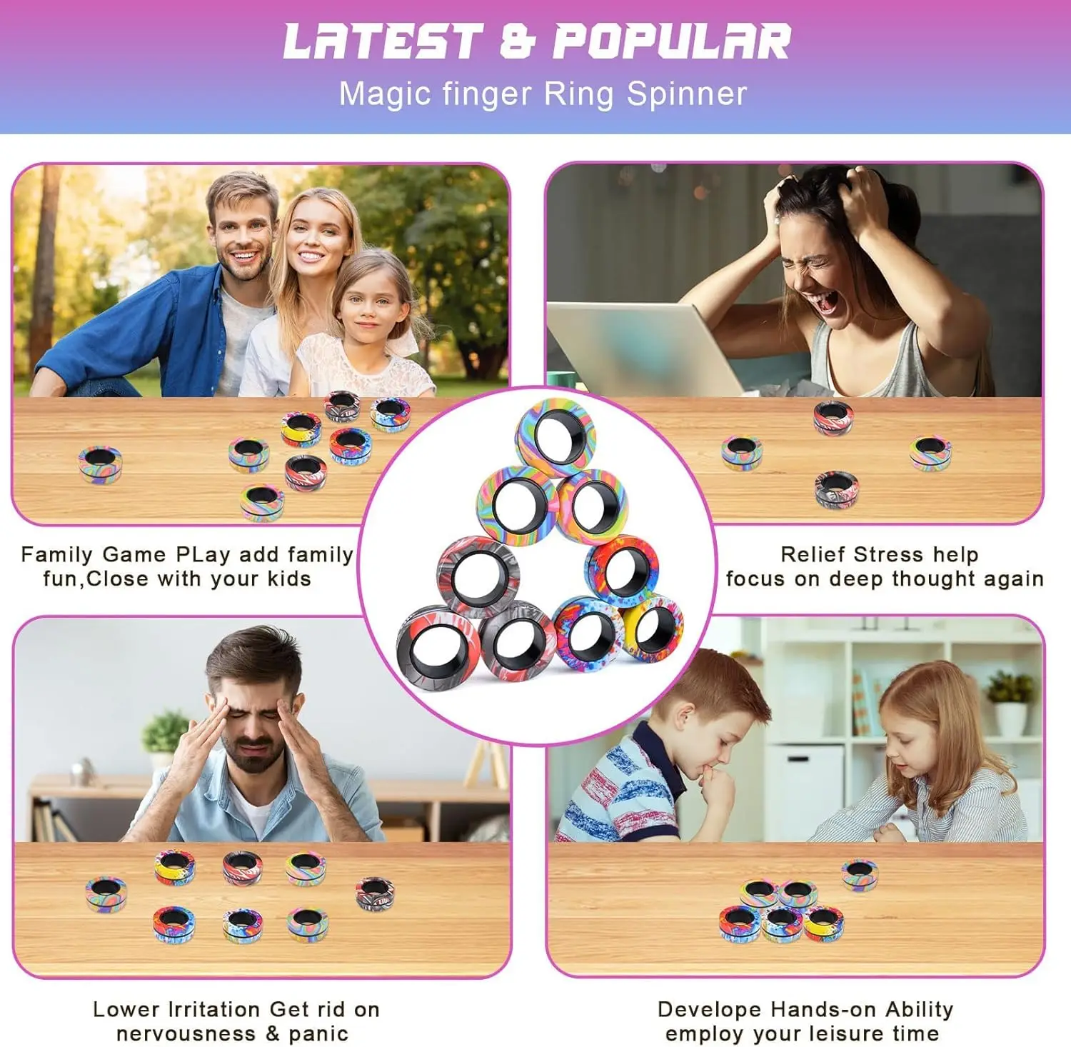 3Pcs Magnetic Finger Rings Fidget Spinner Toys ADHD Relief Stress Toys for Adults Teens Easter Small Gifts thumbnail 6