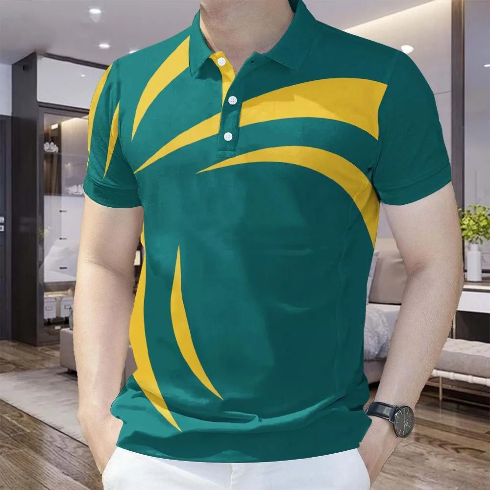Geometric Stripes Pattern 3D Print Men's Polo Shirts Outdoor Casual Sports Short Sleeve Polo T-Shirts Button Street Men Clothing thumbnail 3