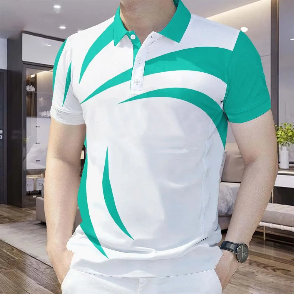 Geometric Stripes Pattern 3D Print Men's Polo Shirts Outdoor Casual Sports Short Sleeve Polo T-Shirts Button Street Men Clothing thumbnail 2