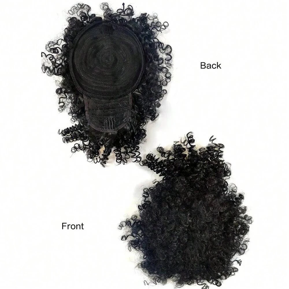 Afro Puff Drawstring Ponytail with Bangs Pineapple Updo Hair for Black Women, Short Kinky Curly Synthetic Ponytail Bun thumbnail 3