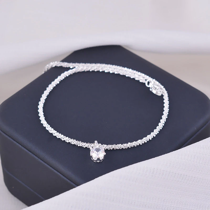 Sparkling Real Moissanite Diamond Cauliflower Chain Anklet 925 Sterling Silver for Women Wedding Fine Jewelry thumbnail 2