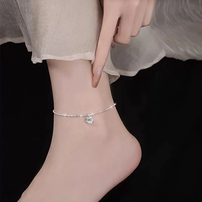 Sparkling Real Moissanite Diamond Cauliflower Chain Anklet 925 Sterling Silver for Women Wedding Fine Jewelry thumbnail 4