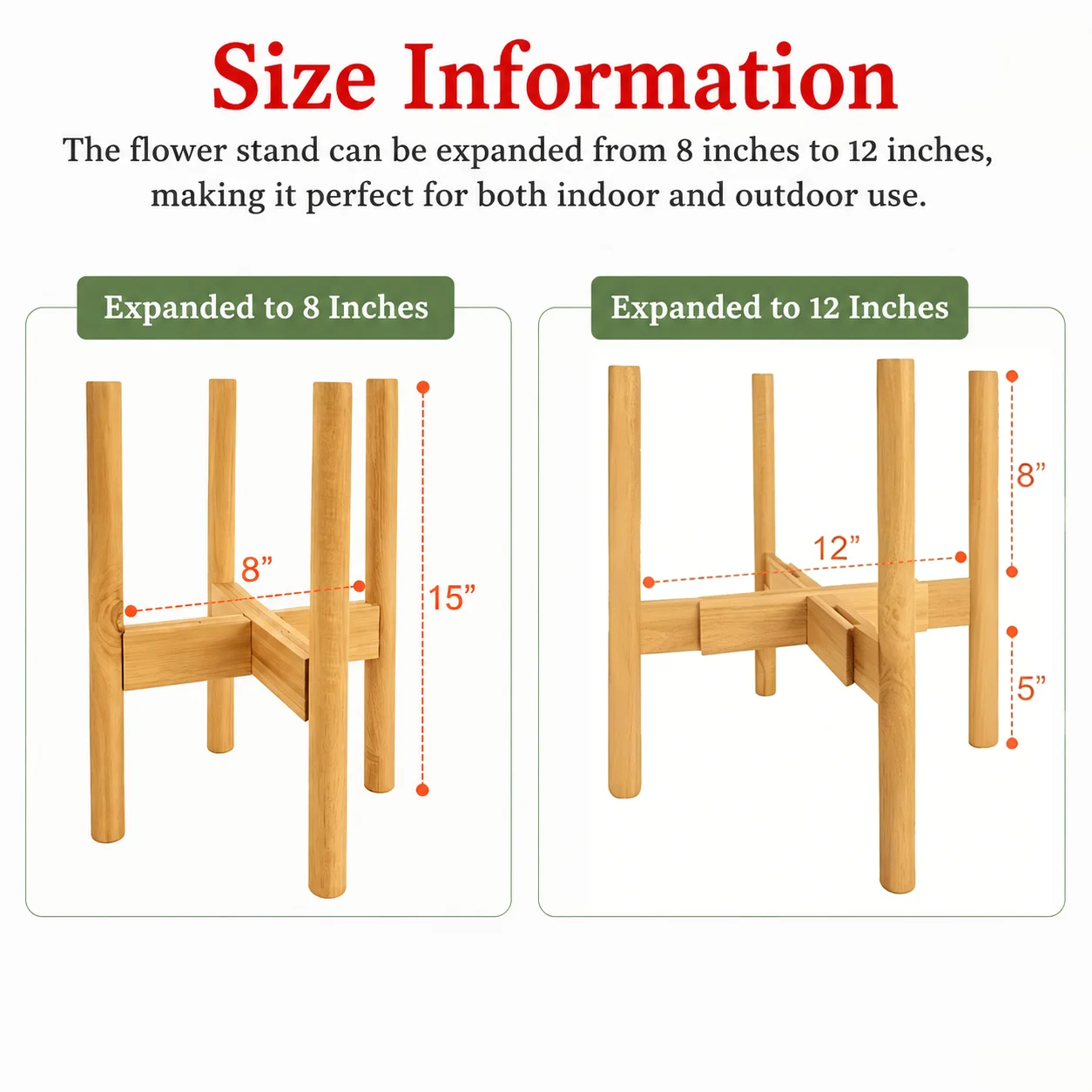 Adjustable Plant Stand - Indoor Natural Wooden Plant Rack Fits 8-12 Inch Pots,for Living Room, Balcony, Patio & Garden thumbnail 5