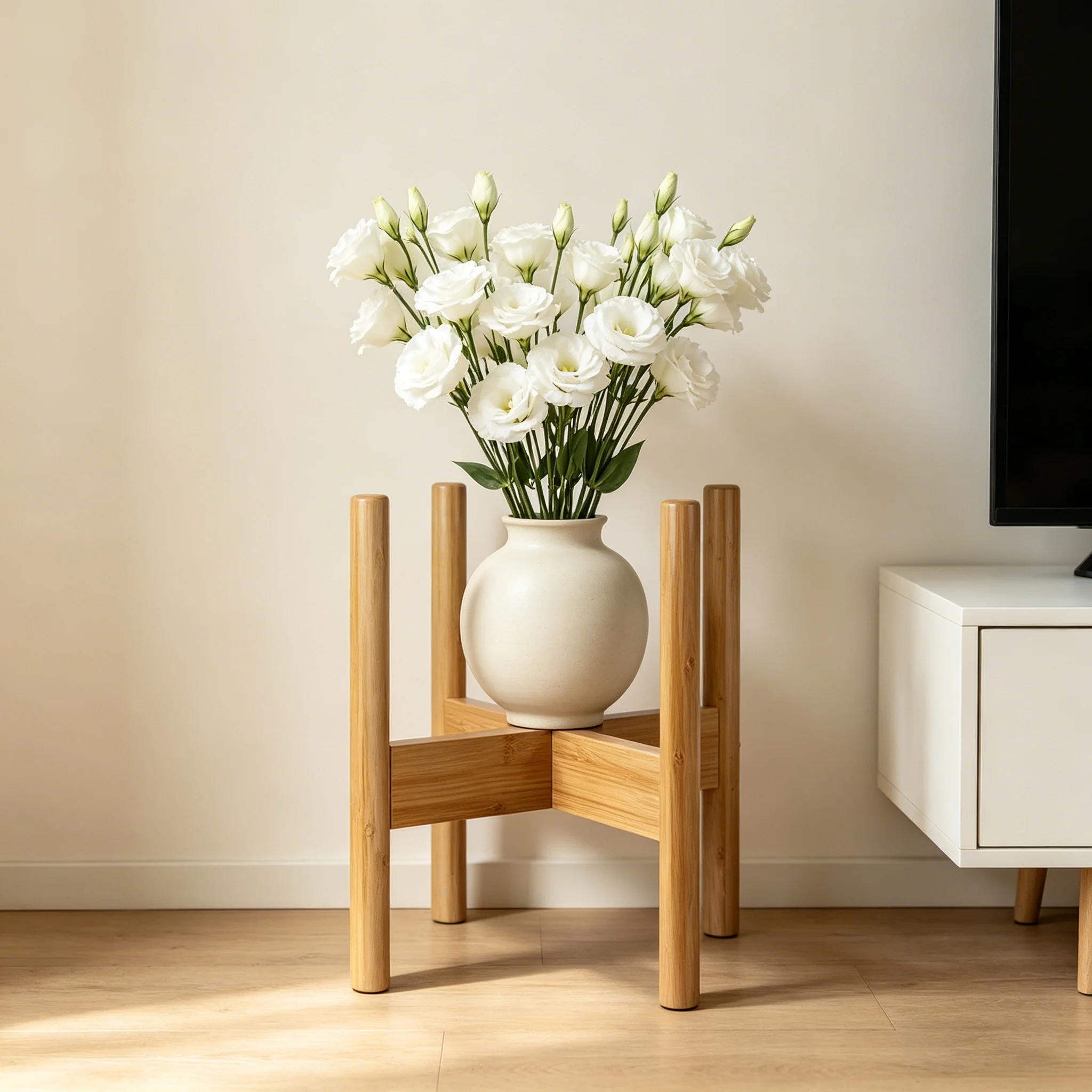 Adjustable Plant Stand - Indoor Natural Wooden Plant Rack Fits 8-12 Inch Pots,for Living Room, Balcony, Patio & Garden thumbnail 2