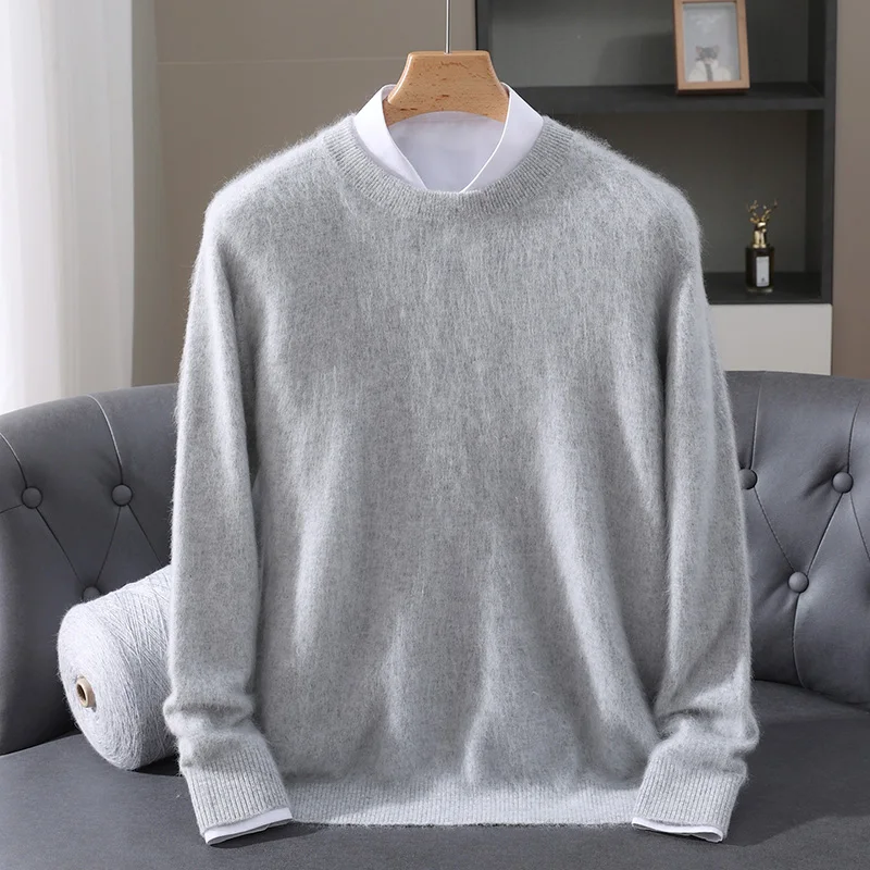 Men's 100% Pure Mink Cashmere Sweater O-Neck Pullovers Knit Sweater Autumn and Winter New Long Sleeve High-End Jumpers Mink Tops thumbnail 2