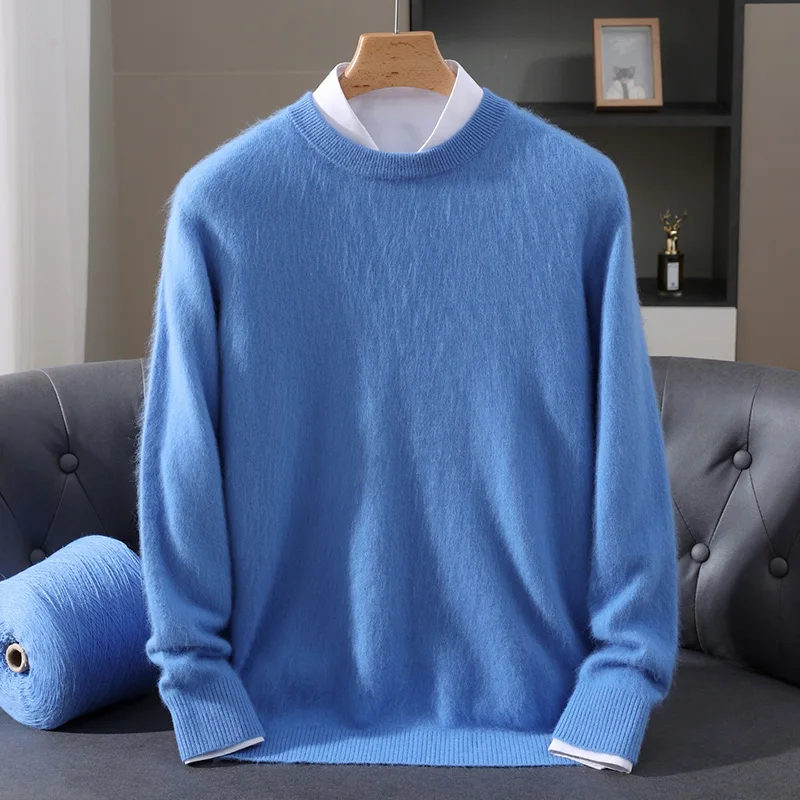 Men's 100% Pure Mink Cashmere Sweater O-Neck Pullovers Knit Sweater Autumn and Winter New Long Sleeve High-End Jumpers Mink Tops thumbnail 3