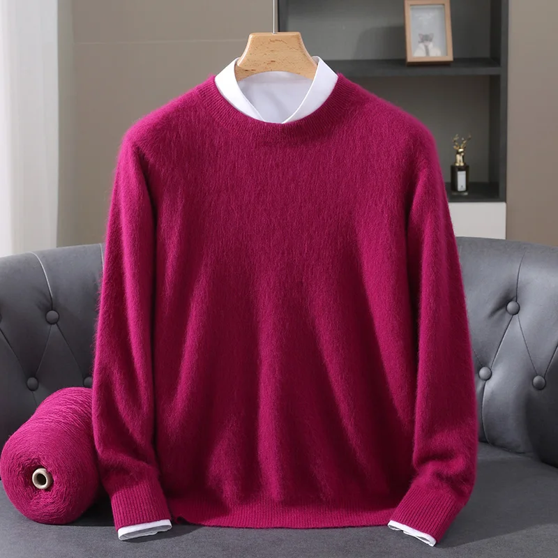 Men's 100% Pure Mink Cashmere Sweater O-Neck Pullovers Knit Sweater Autumn and Winter New Long Sleeve High-End Jumpers Mink Tops thumbnail 4