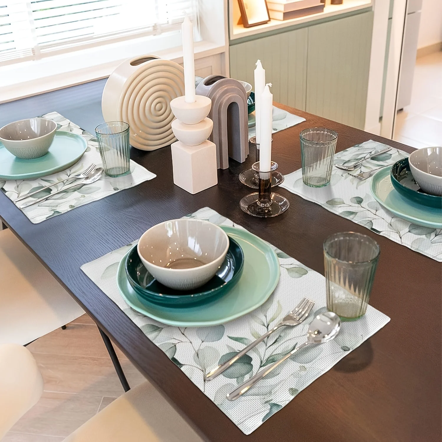 1pcs Green Placemats Set Branches Washable Placemat Kitchen Dining Heat-Resistant Place Mats Desktop Decor Table Mats thumbnail 3