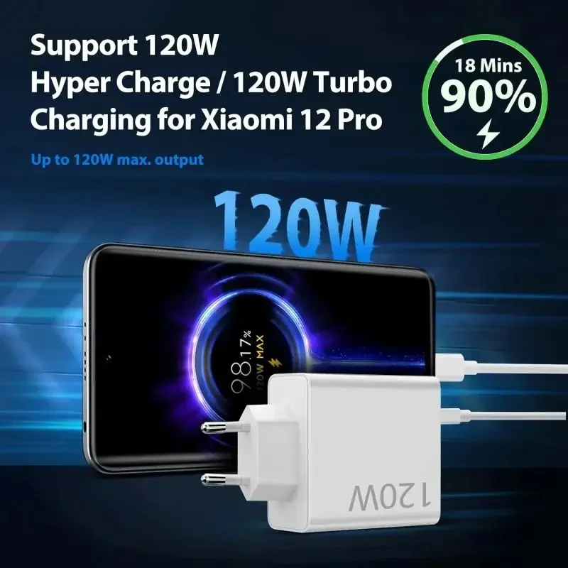 Xiaomi 120W Original Super Fast Charger 6A 5.0 Type-C USB Turbo Charging Cable With EU/US/UK Adapter Iphone Android thumbnail 5