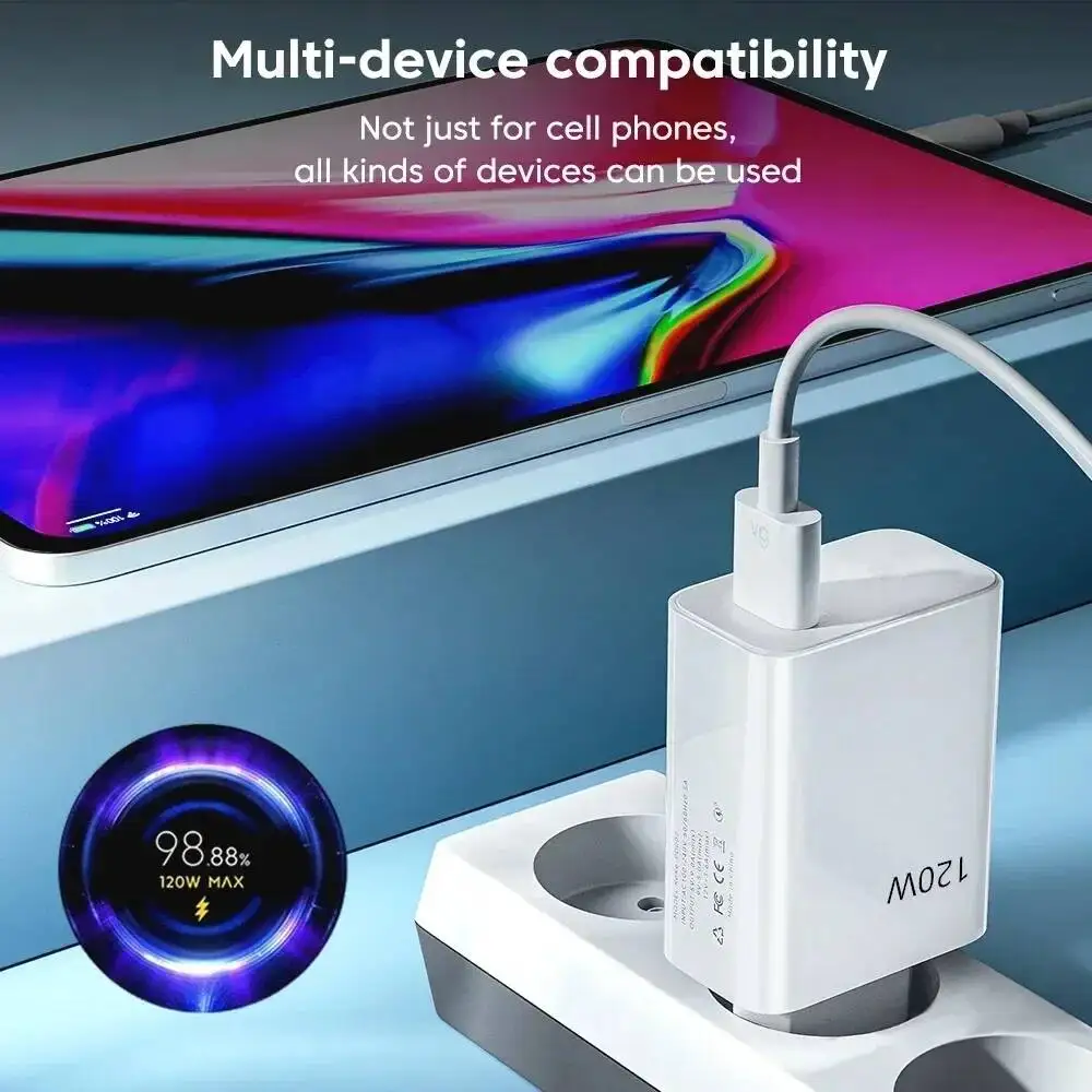 Xiaomi 120W Original Super Fast Charger 6A 5.0 Type-C USB Turbo Charging Cable With EU/US/UK Adapter Iphone Android thumbnail 3