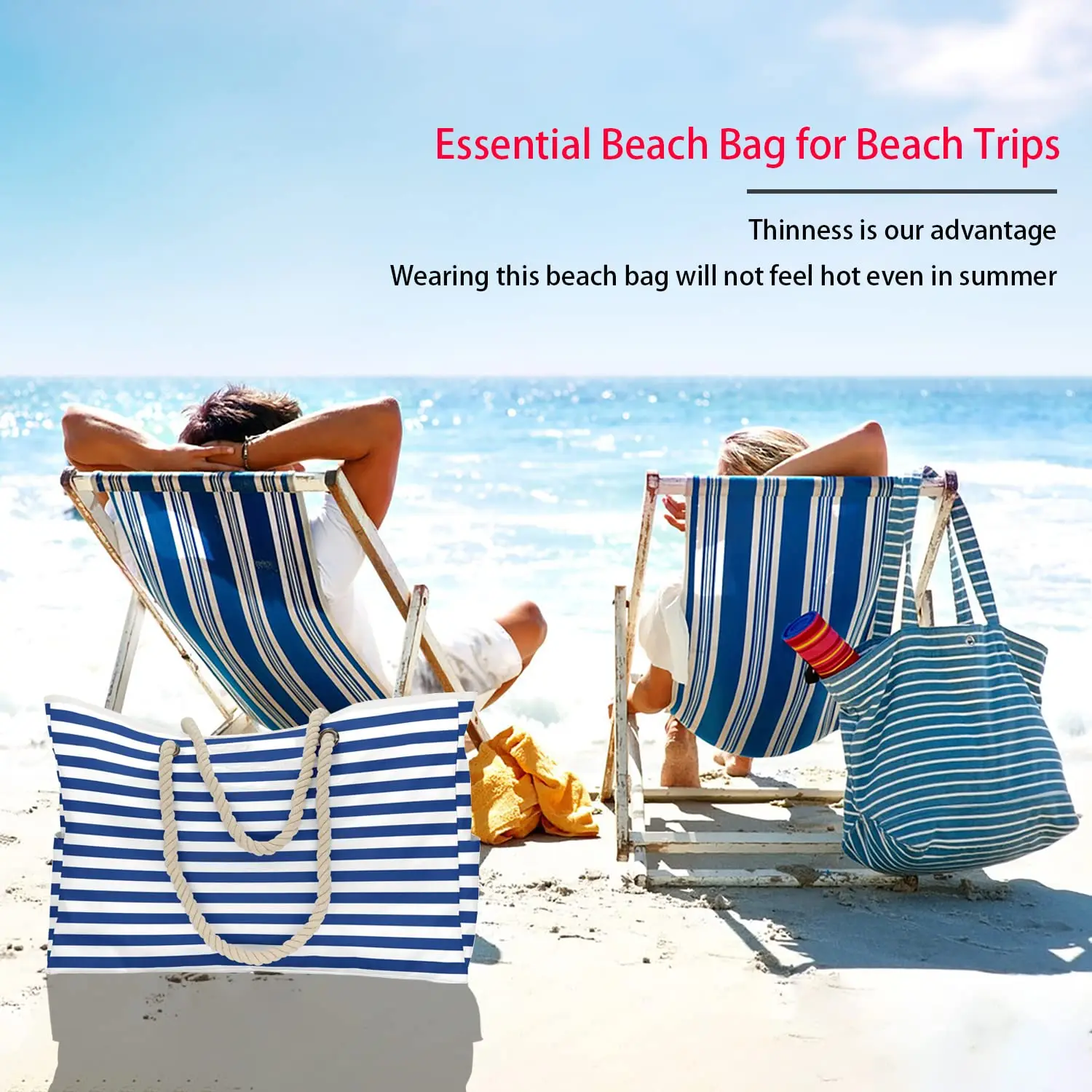 Waterproof Striped Zipper Outer Bag for Outdoor Travel Vacation Sand Resistant Canvas Convenient Folding Beach Bag ﻿ thumbnail 5