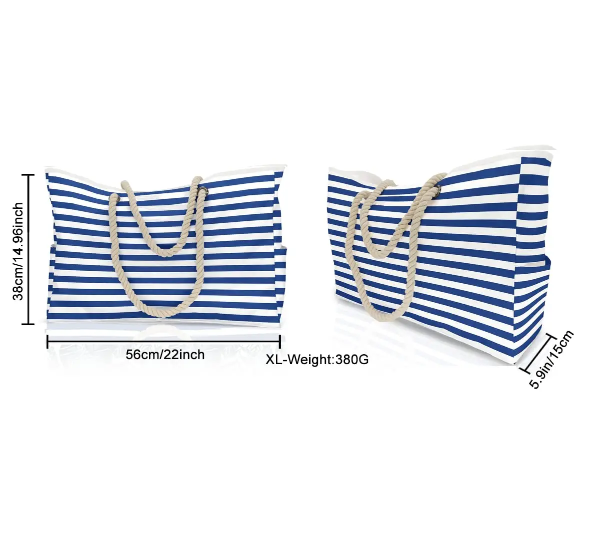 Waterproof Striped Zipper Outer Bag for Outdoor Travel Vacation Sand Resistant Canvas Convenient Folding Beach Bag ﻿ thumbnail 3