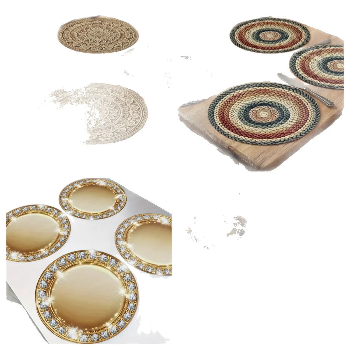 Diamond Pattern 2D Printed Round Placemat Boho Style Linen Placemat thumbnail 3
