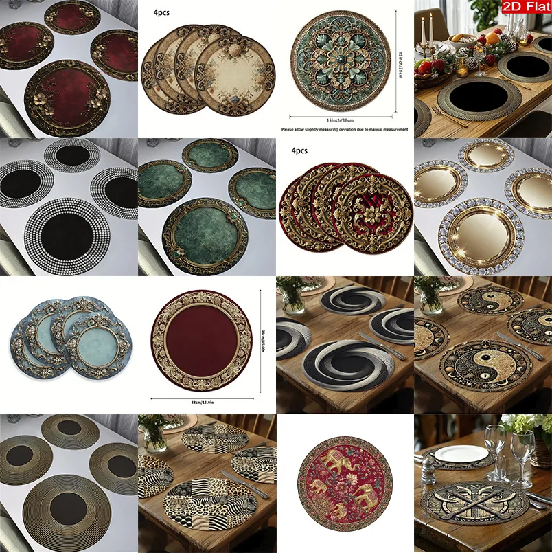 Diamond Pattern 2D Printed Round Placemat Boho Style Linen Placemat thumbnail 4