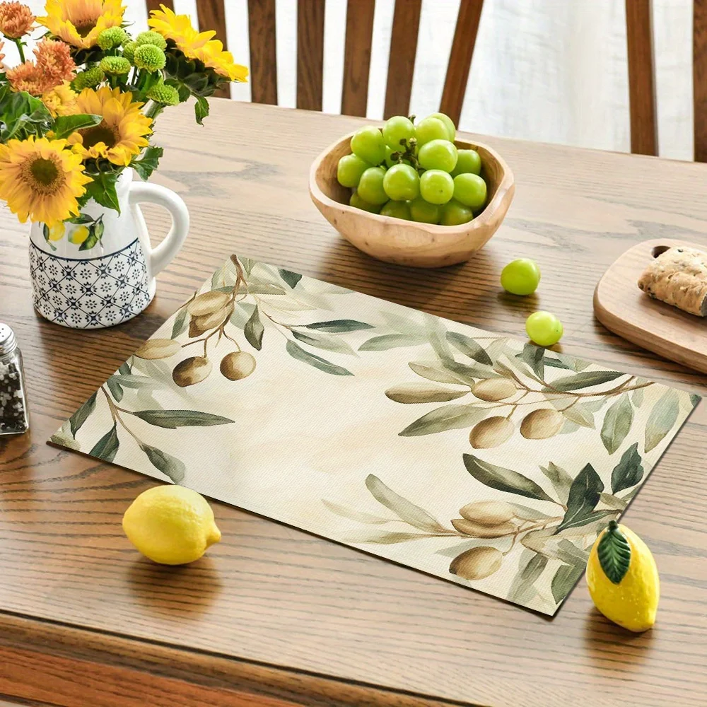 Watercolor Olive Leaf Placemats - Washable and Perfect for Dining Tables, Kitchens, and Holiday Gatherings. thumbnail 2