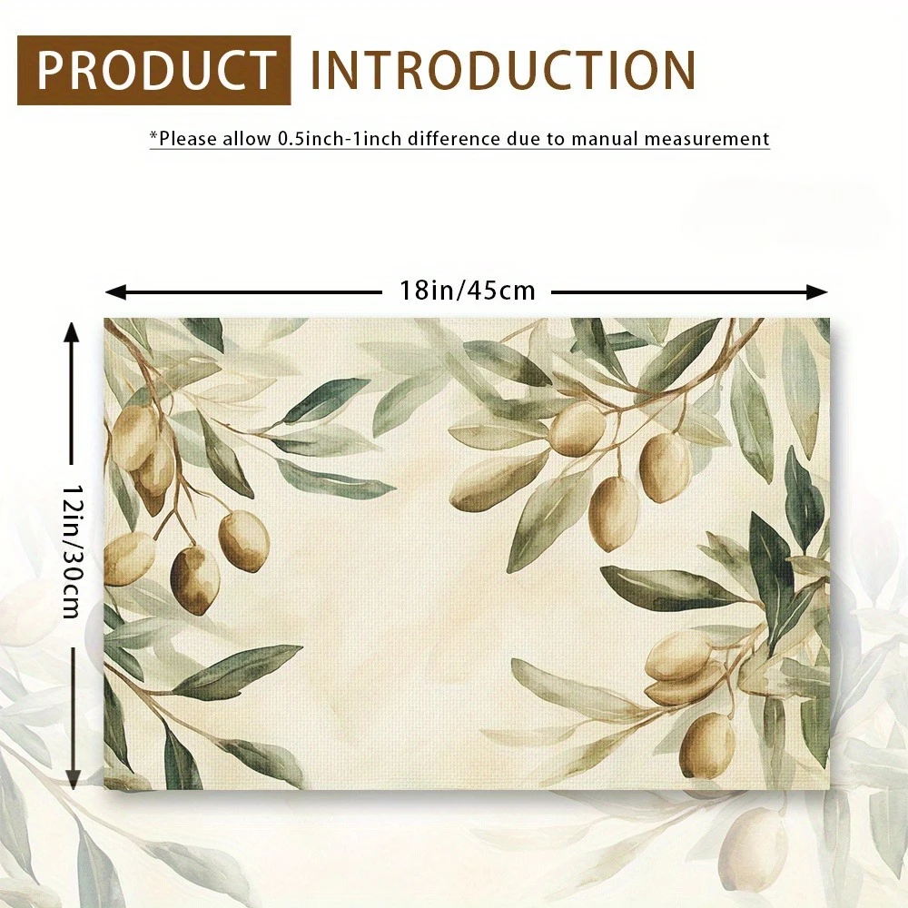 Watercolor Olive Leaf Placemats - Washable and Perfect for Dining Tables, Kitchens, and Holiday Gatherings. thumbnail 4