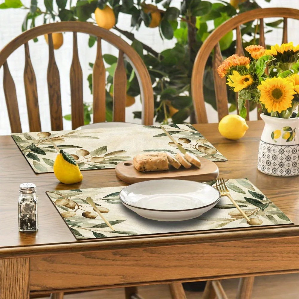 Watercolor Olive Leaf Placemats - Washable and Perfect for Dining Tables, Kitchens, and Holiday Gatherings. thumbnail 5