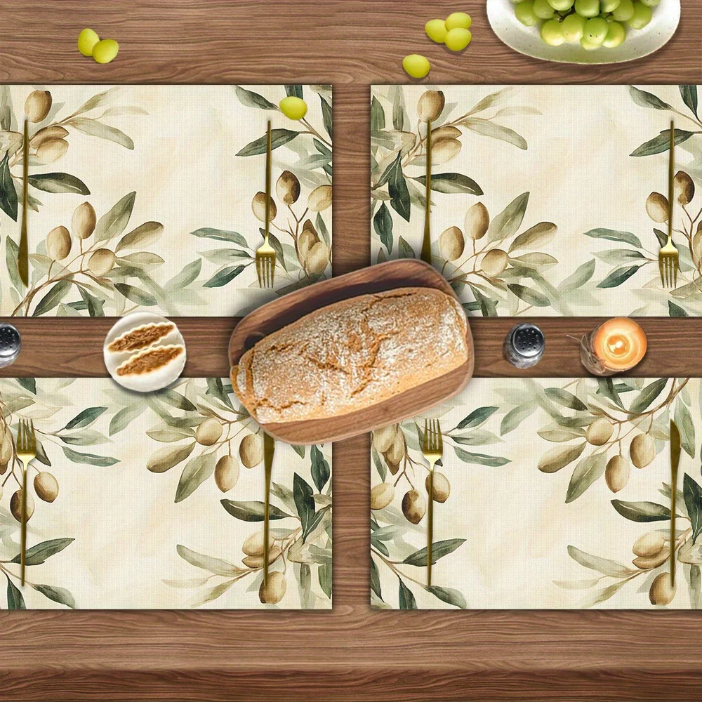 Watercolor Olive Leaf Placemats - Washable and Perfect for Dining Tables, Kitchens, and Holiday Gatherings. thumbnail 3