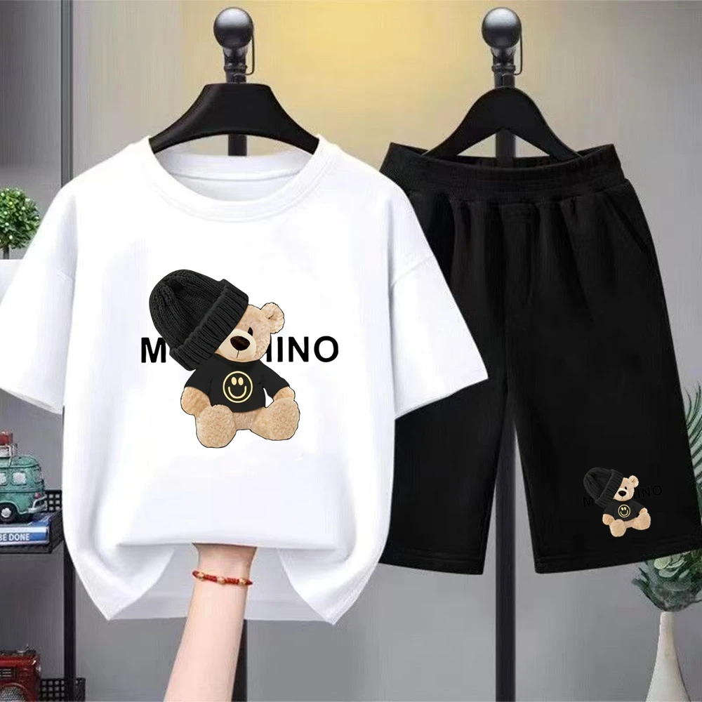 Summer boy Girls Casual TShirt Sets little bear Printed Kids Outfits Teen Children's O Neck Short Sleeve Tops Shorts 2pcs thumbnail 2