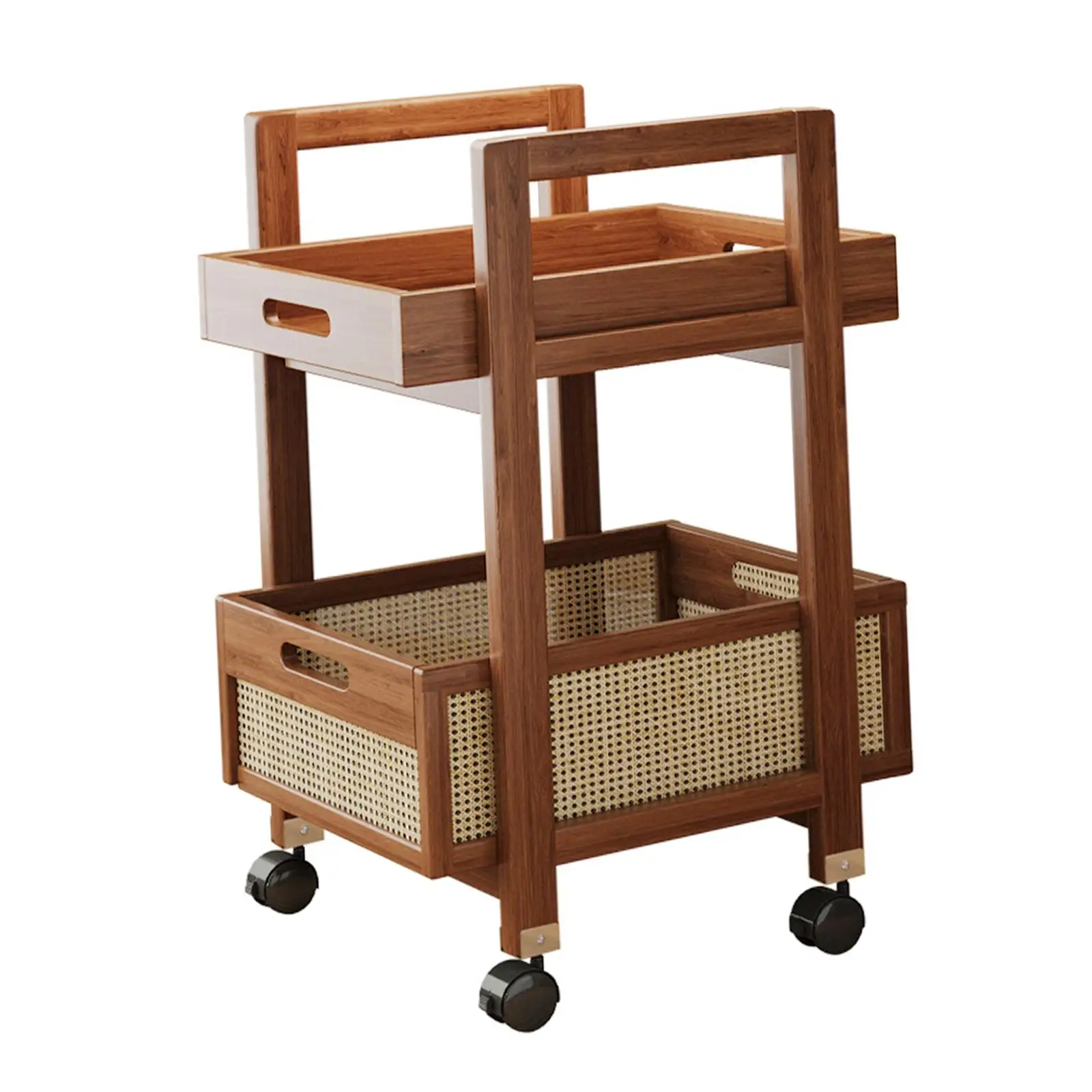 2 Tier Rolling Utility Cart Couch End Table Multifunctional Coffee Table Storage Organizer for Office Kitchen Living Room Home thumbnail 2