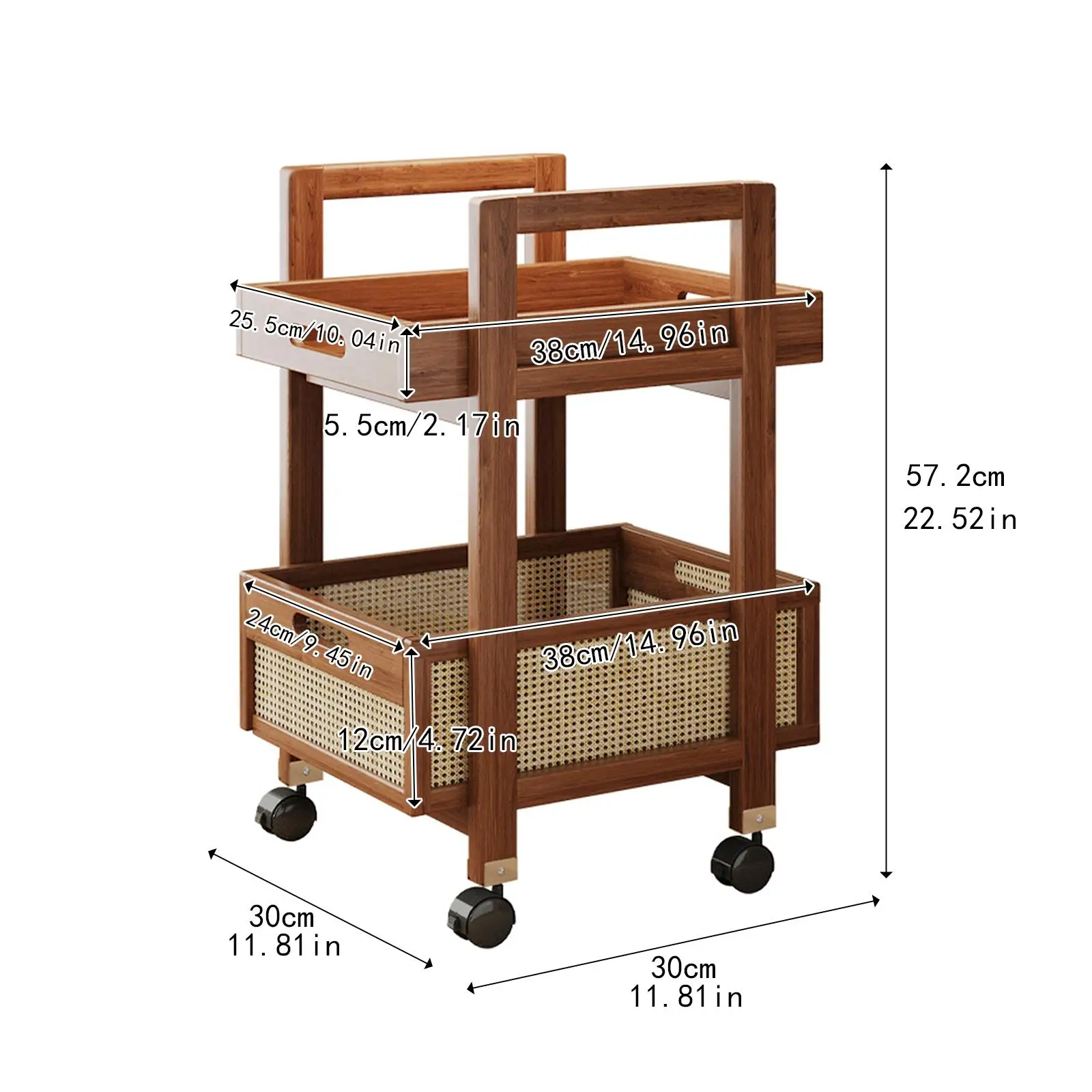 2 Tier Rolling Utility Cart Couch End Table Multifunctional Coffee Table Storage Organizer for Office Kitchen Living Room Home thumbnail 3