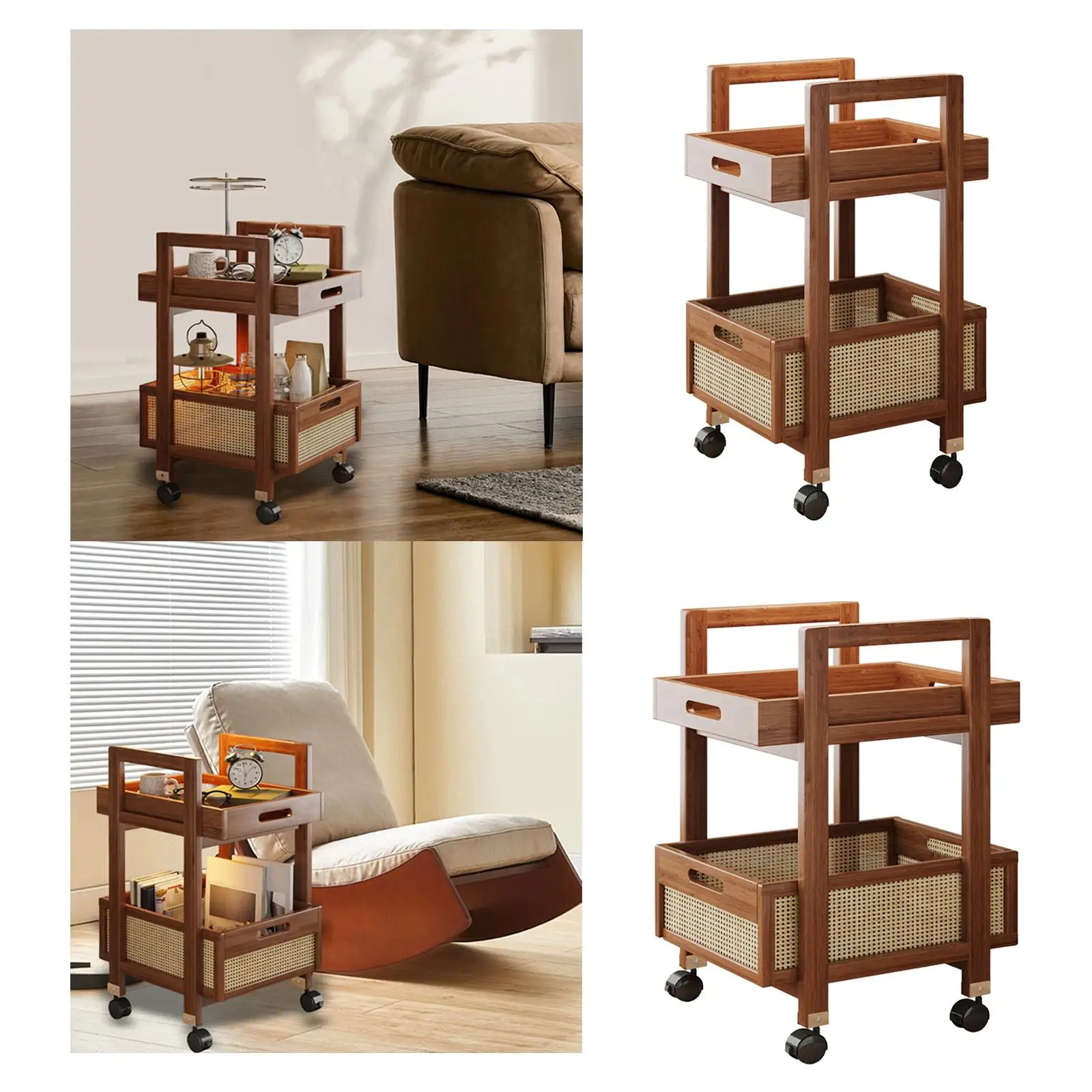 2 Tier Rolling Utility Cart Couch End Table Multifunctional Coffee Table Storage Organizer for Office Kitchen Living Room Home thumbnail 6