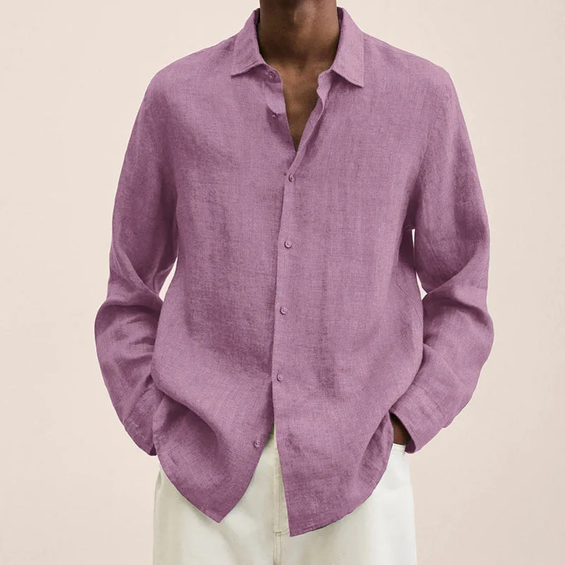 Men's Solid Color Cotton Linen Long Sleeve Casual Shirt thumbnail 3