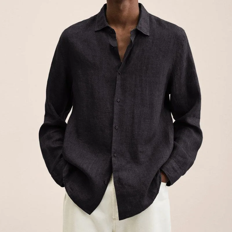 Men's Solid Color Cotton Linen Long Sleeve Casual Shirt thumbnail 2