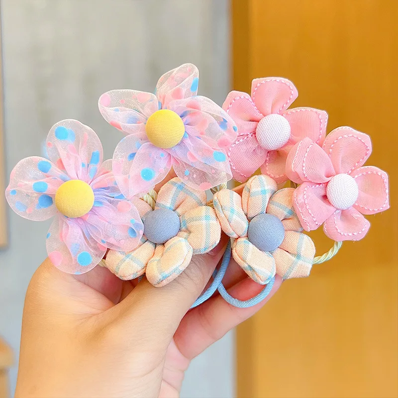 10Pcs Children's mesh flower hair loop with good elasticity, baby tie headband, princess headwear, cute girl elastic band thumbnail 5