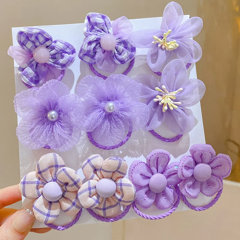 10Pcs Children's mesh flower hair loop with good elasticity, baby tie headband, princess headwear, cute girl elastic band thumbnail 2