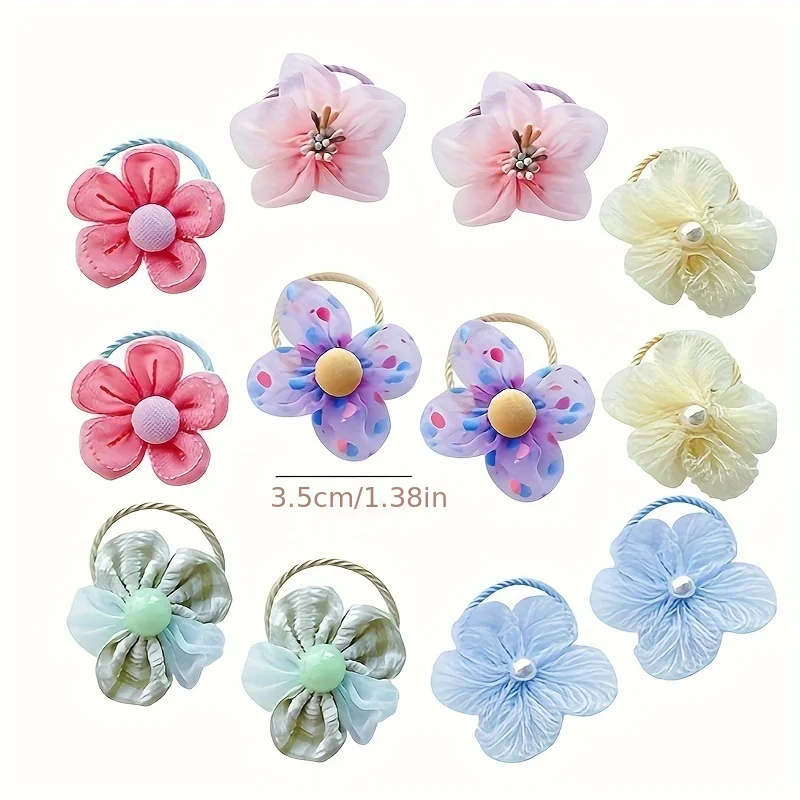 10Pcs Children's mesh flower hair loop with good elasticity, baby tie headband, princess headwear, cute girl elastic band thumbnail 3