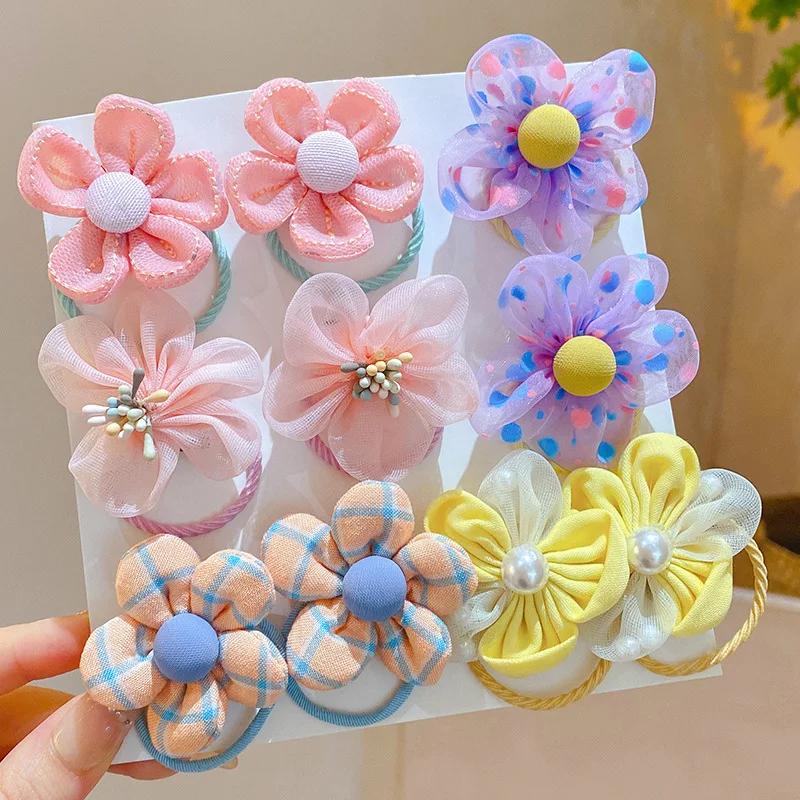 10Pcs Children's mesh flower hair loop with good elasticity, baby tie headband, princess headwear, cute girl elastic band thumbnail 4
