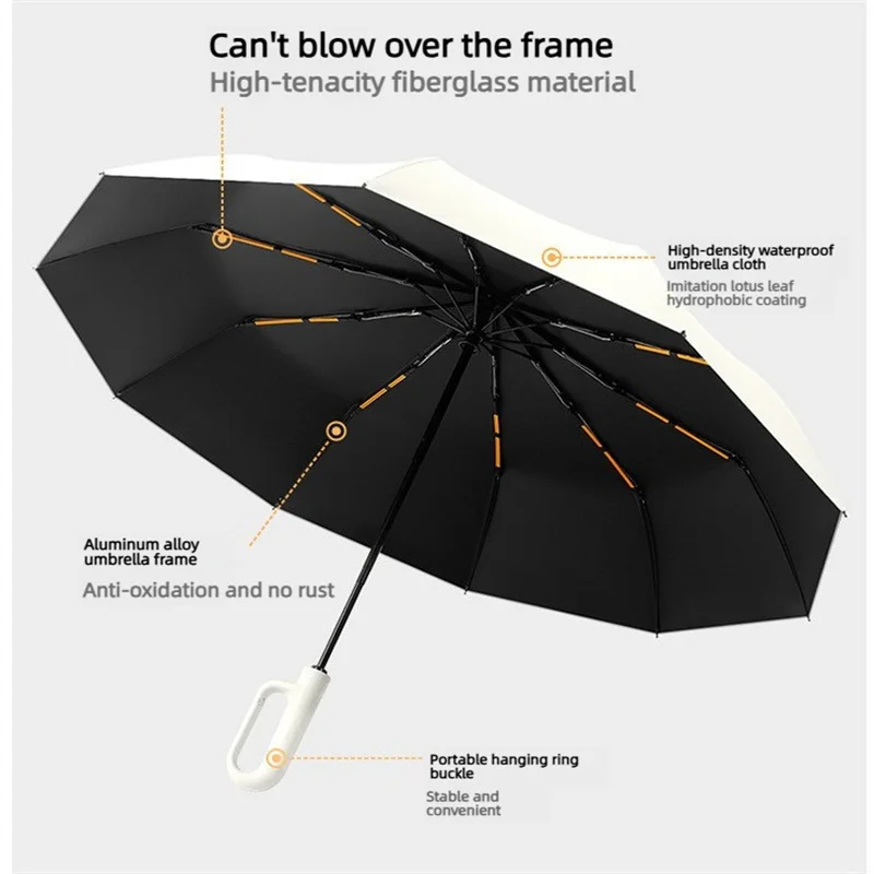 Ring Buckle Design 20 Rib Fully Automatic Umbrella for Men Folding Extra Large Strong Strong WOMEN'S Sunshade Double Umbrella thumbnail 4
