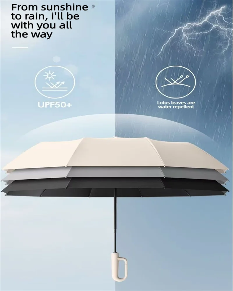 Ring Buckle Design 20 Rib Fully Automatic Umbrella for Men Folding Extra Large Strong Strong WOMEN'S Sunshade Double Umbrella thumbnail 5