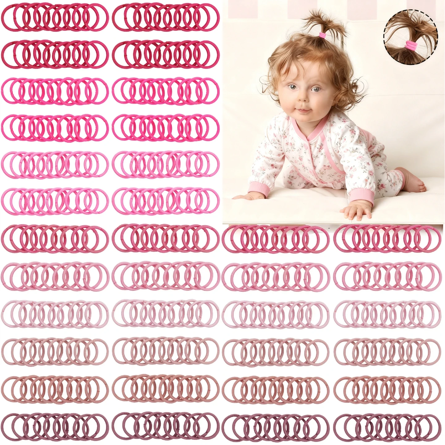 200PCS Baby Toddler Hair Ties Multicolors Elastic Hair Ties 2cm in Diameter No Crease Finger Hair Elastics Small Ponytail Holder thumbnail 2