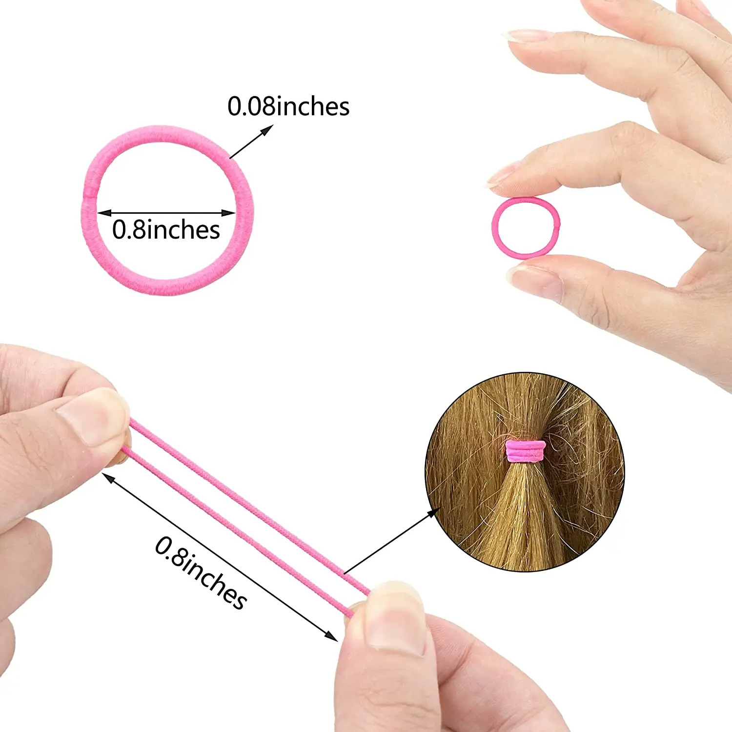 200PCS Baby Toddler Hair Ties Multicolors Elastic Hair Ties 2cm in Diameter No Crease Finger Hair Elastics Small Ponytail Holder thumbnail 3