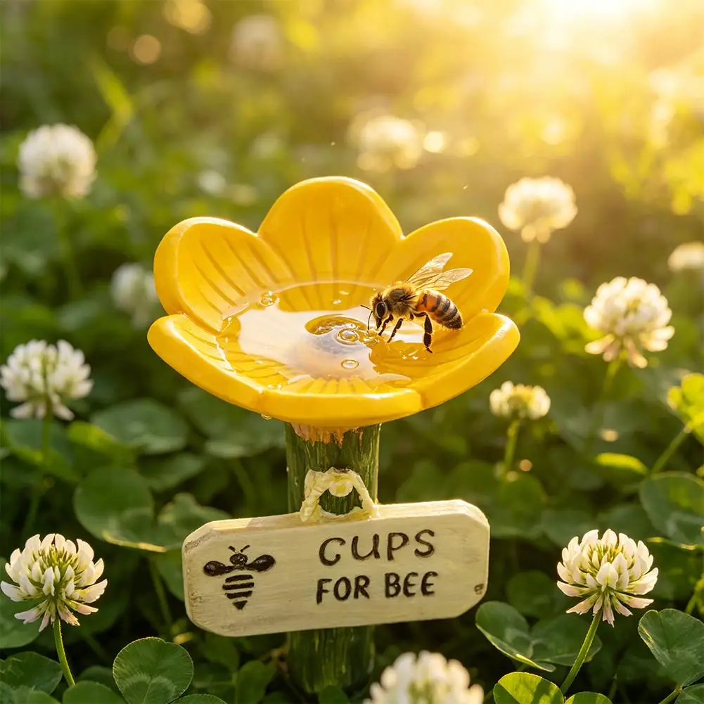 Cute Flower Shaped Bee Watering Station Outdoor Garden Resin Butterfly Feeder Insect Drinking Bowl For Yard Decoration thumbnail 2