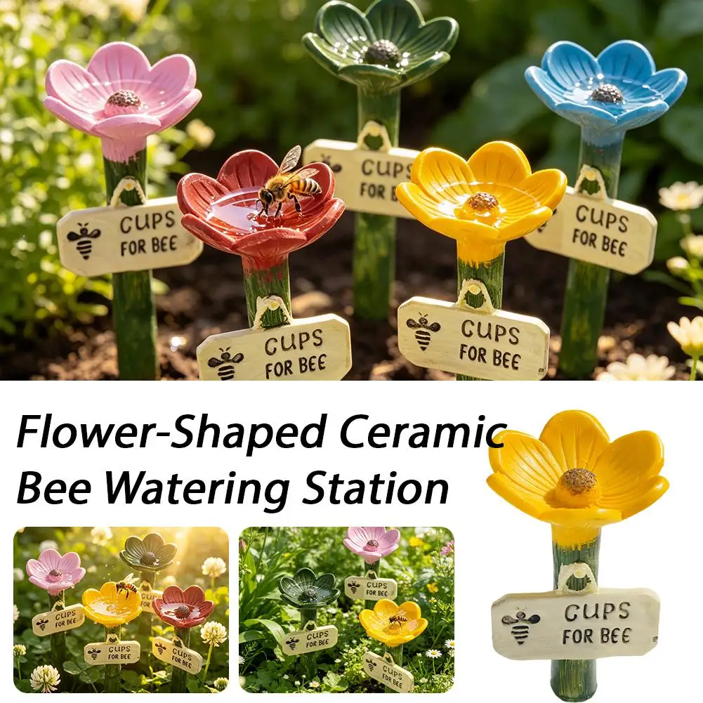 Cute Flower Shaped Bee Watering Station Outdoor Garden Resin Butterfly Feeder Insect Drinking Bowl For Yard Decoration thumbnail 4