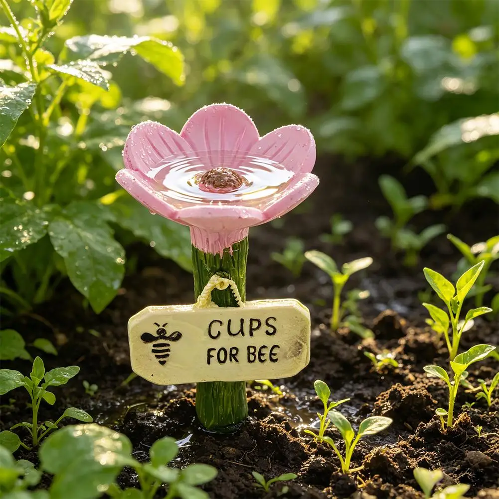 Cute Flower Shaped Bee Watering Station Outdoor Garden Resin Butterfly Feeder Insect Drinking Bowl For Yard Decoration thumbnail 3