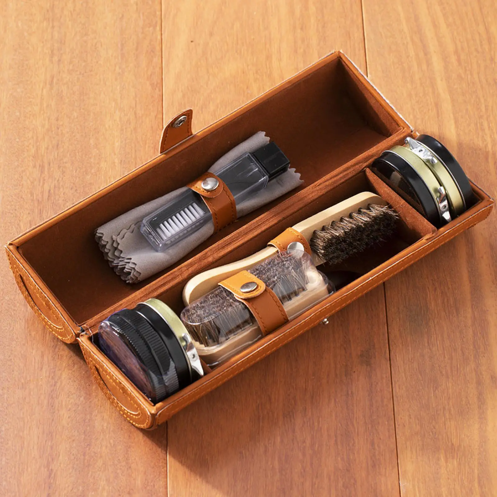 Versatile Shoe Care Cleaner Kit Portable Shoe Polish Set Leather Cleaning Kit with Storage Box for Travel Home Maintenance