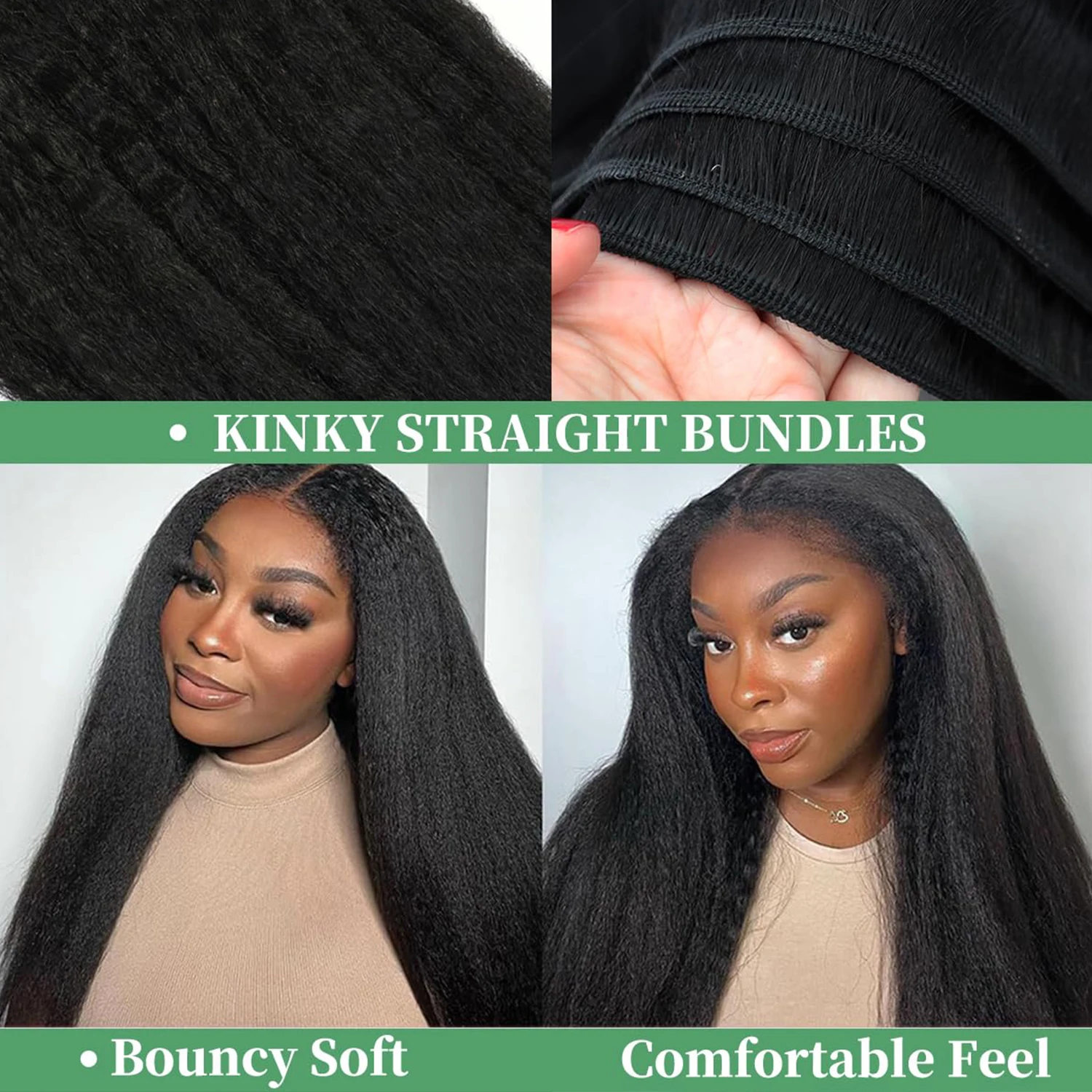 Kinky Straight Bundles 14/16/18 Inch Yaki Straight Bundles Kinkystraight  BundlesVirgin For Black Women Black Synthetic thumbnail 2