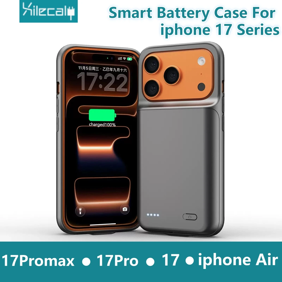 Xilecaly Smart Battery Charger Case For iphone 17 Pro Max Battery Pack Power Bank External Charging Cover For iphone Air 17Air