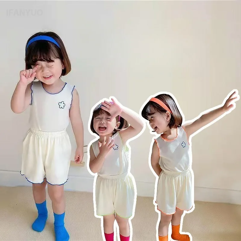 Baby Girls 1-6Y Summer Pajama Set Sleeveless Vest T-shirt Shorts Two-piece Thin Casual Comfortable Home Suit thumbnail 2