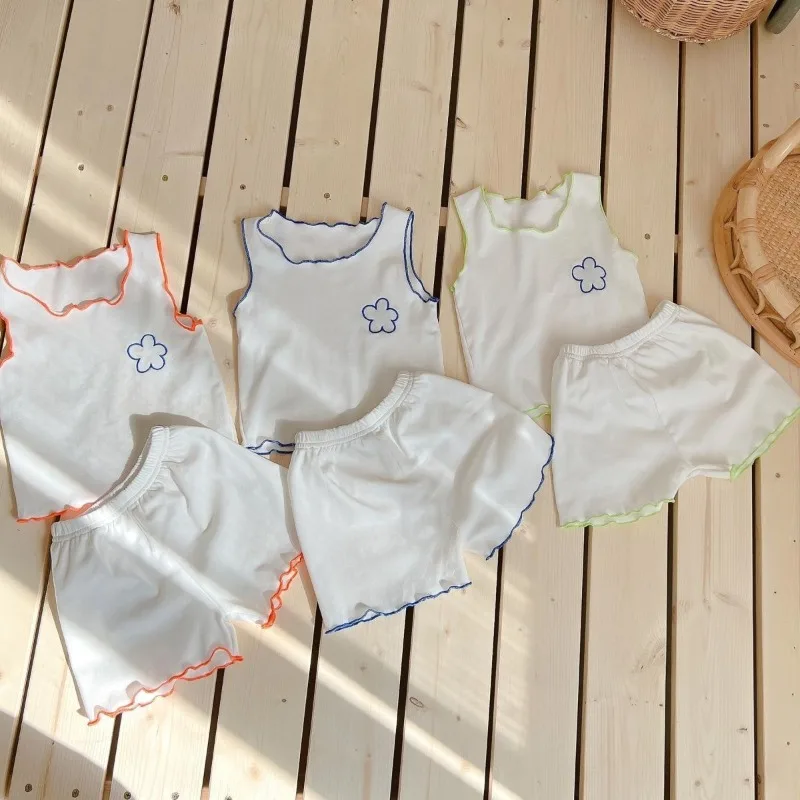 Baby Girls 1-6Y Summer Pajama Set Sleeveless Vest T-shirt Shorts Two-piece Thin Casual Comfortable Home Suit thumbnail 3