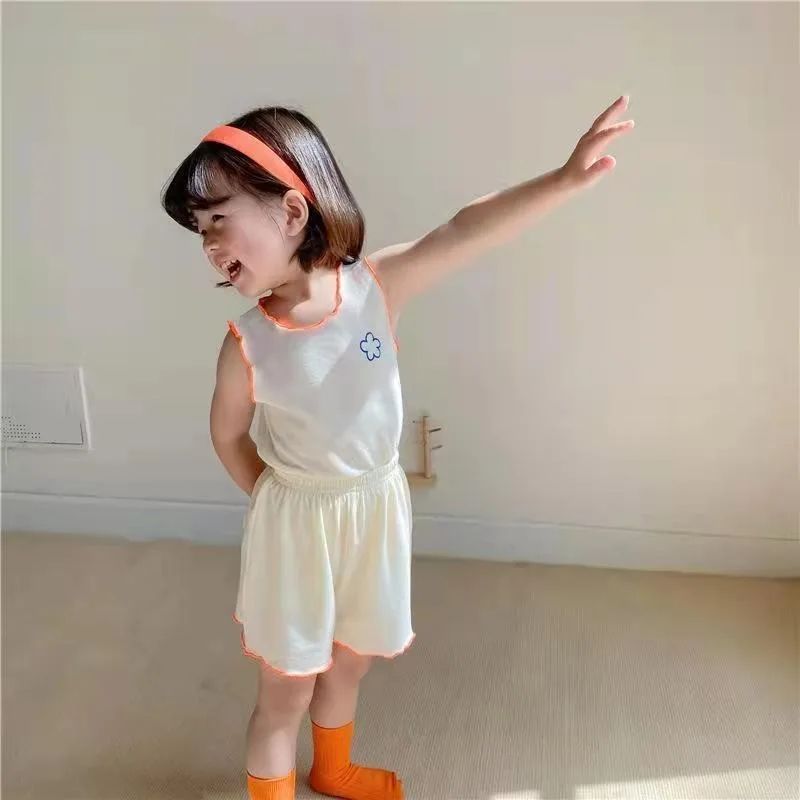 Baby Girls 1-6Y Summer Pajama Set Sleeveless Vest T-shirt Shorts Two-piece Thin Casual Comfortable Home Suit thumbnail 5
