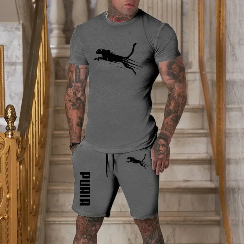 2026 trendy fashion casual summer outdoor sports set men's breathable T-shirt and shorts casual two-piece set