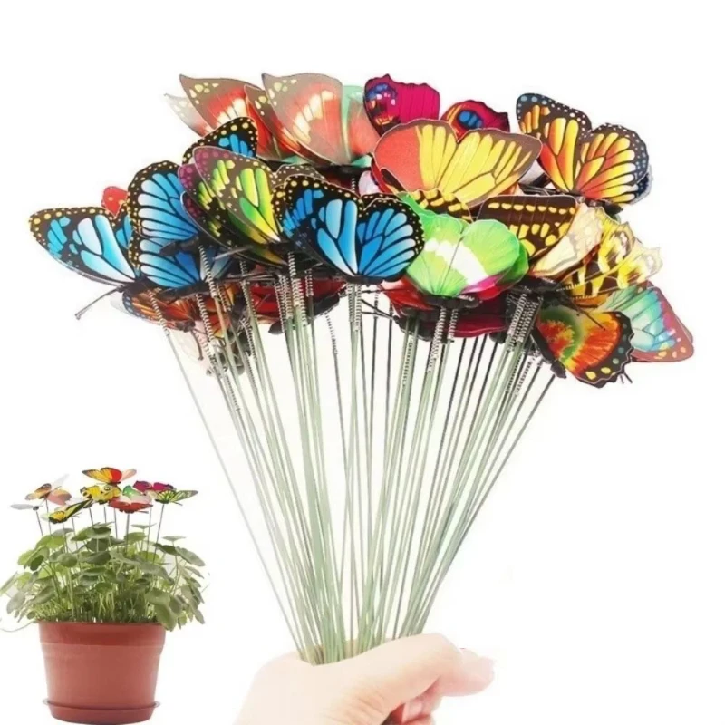 5-50Pcs Craft Butterfly Stakes Decor Butterfly Stakes PVC Colorful Butterfly Stakes Outdoor Yard Garden Flower Pot Decoration