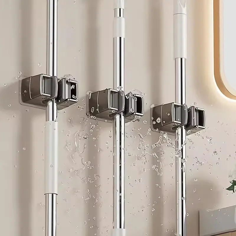 Wall Mounted Heavyduty Mop Clip Self-adhesive Screw Free Broom Fixing Bracket Waterproof Kitchen Bathroom Storage Hook Accessory thumbnail 3