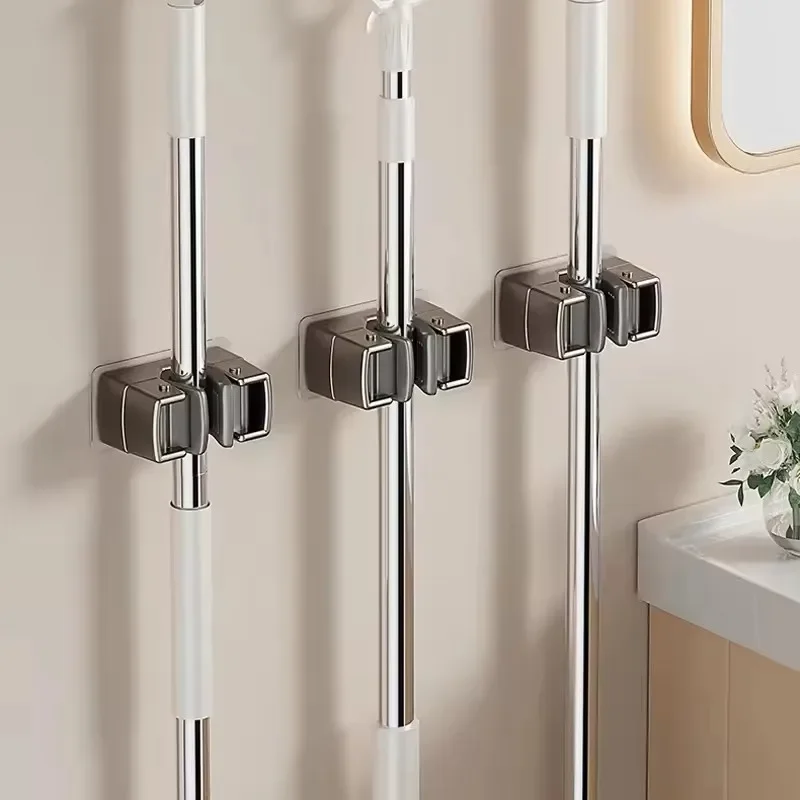 Wall Mounted Heavyduty Mop Clip Self-adhesive Screw Free Broom Fixing Bracket Waterproof Kitchen Bathroom Storage Hook Accessory thumbnail 2